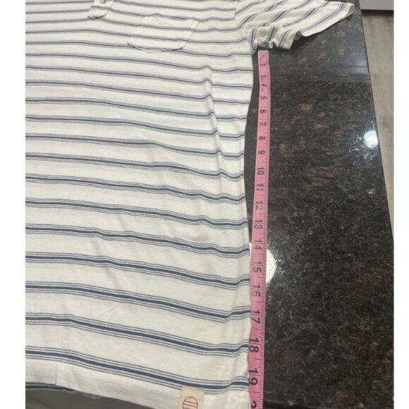 Marine Layer Blue And White Striped Colorblock Short Sleeve Polo Shirt Size XL - Picture 4 of 5